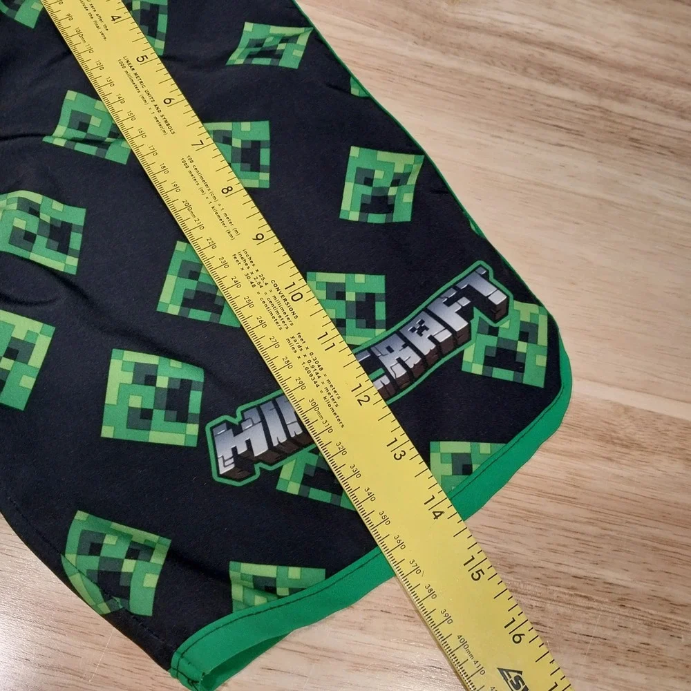 Minecraft Kids Swim Trunks Creeper Print Board Shorts 6/7 Gray Green